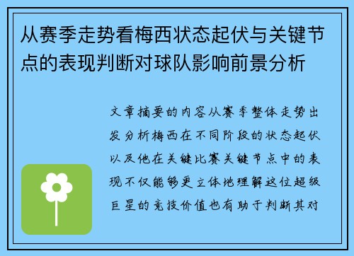 从赛季走势看梅西状态起伏与关键节点的表现判断对球队影响前景分析 从赛季走势看梅西状态起伏与关键节点的表现判断对球队影响前景分析